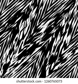 Leaves Style Futuristic Abstract Urban Print, Abstract Black and White Grunge Stripes ZigZig, Geometrical Distressed Shape
