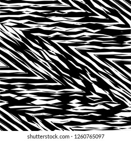 Leaves Style Futuristic Abstract Urban Print, Abstract Black and White Grunge Stripes ZigZig, Geometrical Distressed Shape