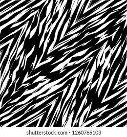 Leaves Style Futuristic Abstract Urban Print, Abstract Black and White Grunge Stripes ZigZig, Geometrical Distressed Shape