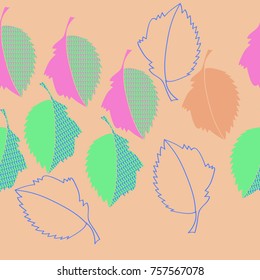 Leaves stylized  seamless  pattern,scribbles, fall. Hand drawn.