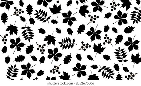 Leaves, Summer leaf pattern of black leaf silhouettes, Autumn pattern