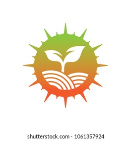 Leaves with Sun, Land, And Water Logo Design Template.