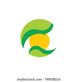 leaves and sun symbol in circle logo vector