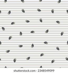 Leaves textile seamless pattern on horizontal stripes background. Perfect for wallpapers, Digital interfaces, prints design templates and banners.