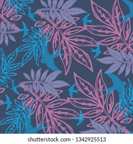 Leaves texture pattern.Watercolor floral background.