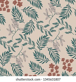 Leaves texture pattern.Watercolor floral background