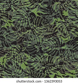 Leaves texture pattern.Watercolor floral background.