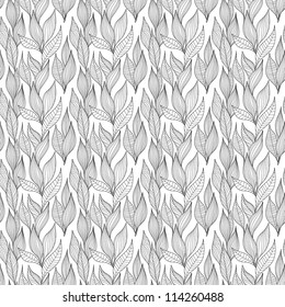 Leaves texture. Seamless pattern. Outline isolated on white background.