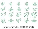 Leaves thin line icon set. Symbol collection in transparent background. Editable vector stroke. 