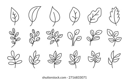 Deja un conjunto de iconos de línea delgada. Varias etapas de crecimiento de las plantas, desde las plántulas hasta las plantas maduras. Símbolos de cuidado ambiental.