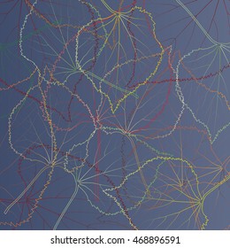 Leaves transparent dark background vintage illustration abstract vector with outlines and leaf veins structure