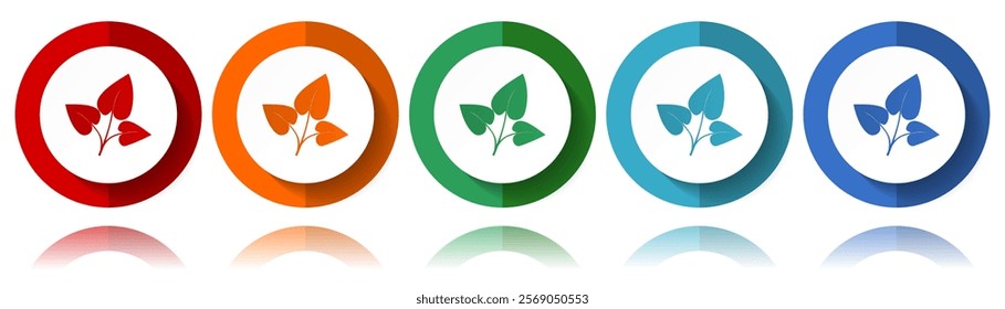 Leaves, tree, natural vector icons, flat icon set for logo design, webdesign and mobile applications, colorful web button collection in eps 10