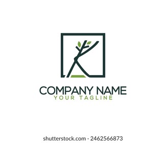 Leaves and tree vector alphabet K natural logo.