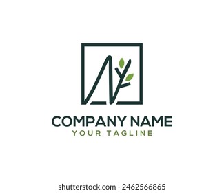 Leaves and tree vector alphabet N natural logo.