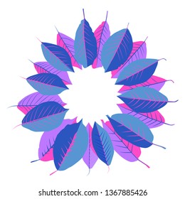 The leaves of the trees are arranged in a circle of blue and pink. A wreath of leaves with a void in the middle.