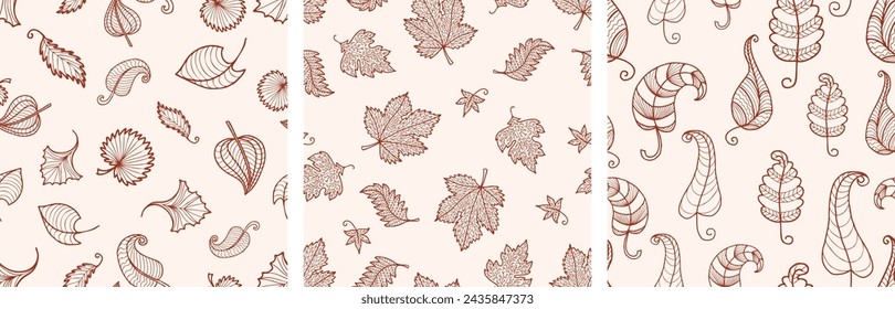 Leaves trees decorative fantasy different contour drawings seamless pattern vector background, paper,textile,wallpaper,fabric 