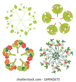 Leaves, trees, flowers symbols in circle set