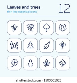 Leaves and trees line icon set. Set of line icons on white background. Nature concept. Leaf, tree, forest. Vector illustration can be used