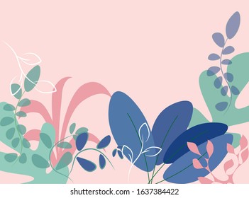 Leaves trendy simple flat style vector. Organic background with copy space for text. 