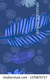 Leaves of tropical plants. Color summer postcard, summer vacation. Vector background.