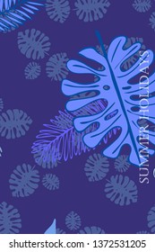 Leaves of tropical plants. Color summer postcard, summer vacation. Vector background.