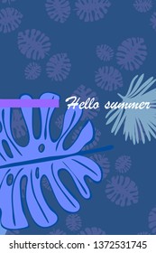 Leaves of tropical plants. Color summer postcard, summer vacation. Vector background.