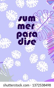 Leaves of tropical plants. Color summer postcard, summer vacation. Vector background.
