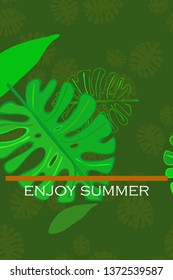 Leaves of tropical plants. Color summer postcard, summer vacation. Vector background.