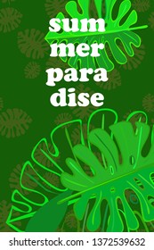 Leaves of tropical plants. Color summer postcard, summer vacation. Vector background.