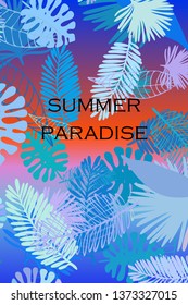 Leaves of tropical plants. Color summer postcard, summer vacation. Vector background.