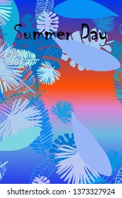Leaves of tropical plants. Color summer postcard, summer vacation. Vector background.
