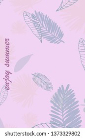 Leaves of tropical plants. Color summer postcard, summer vacation. Vector background.