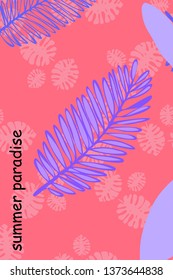 Leaves of tropical plants. Color summer postcard, summer vacation. Vector background.