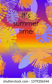 Leaves of tropical plants. Color summer postcard, summer vacation. Vector background.