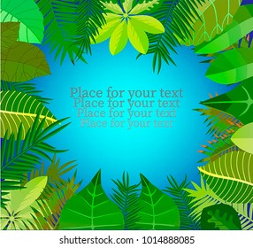 leaves of tropical plants. Corner background with space for text