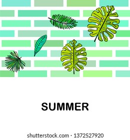 The leaves are tropical plants. Summer rest. Tropical design. Vector background.