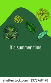 The leaves are tropical plants. Summer rest. Tropical design. Vector background.
