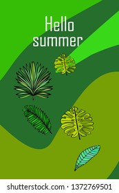 The leaves are tropical plants. Summer rest. Tropical design. Vector background.