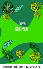 The leaves are tropical plants. Summer rest. Tropical design. Vector background.
