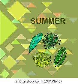 The leaves are tropical plants. Summer rest. Tropical design. Vector background.