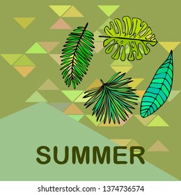 The leaves are tropical plants. Summer rest. Tropical design. Vector background.