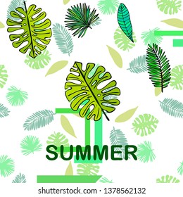 The leaves are tropical plants. Summer rest. Tropical design. Vector background.