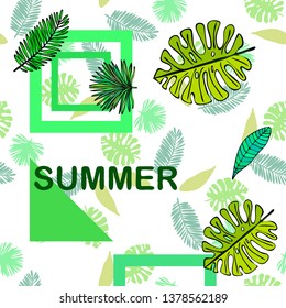 The leaves are tropical plants. Summer rest. Tropical design. Vector background.