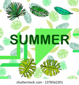 The leaves are tropical plants. Summer rest. Tropical design. Vector background.