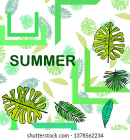 The leaves are tropical plants. Summer rest. Tropical design. Vector background.