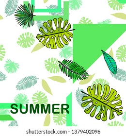 The leaves are tropical plants. Summer rest. Tropical design. Vector background.