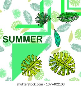 The leaves are tropical plants. Summer rest. Tropical design. Vector background.