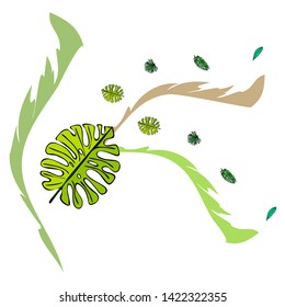 The leaves are tropical plants. Summer rest. Tropical design. Vector background.