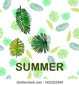The leaves are tropical plants. Summer rest. Tropical design. Vector background.