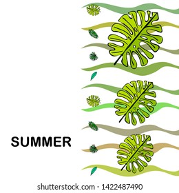 The leaves are tropical plants. Summer rest. Tropical design. Vector background.